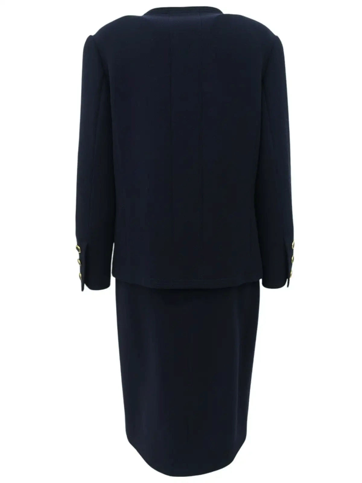 Navy wool design button collarless set