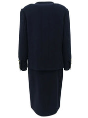 Navy wool design button collarless set