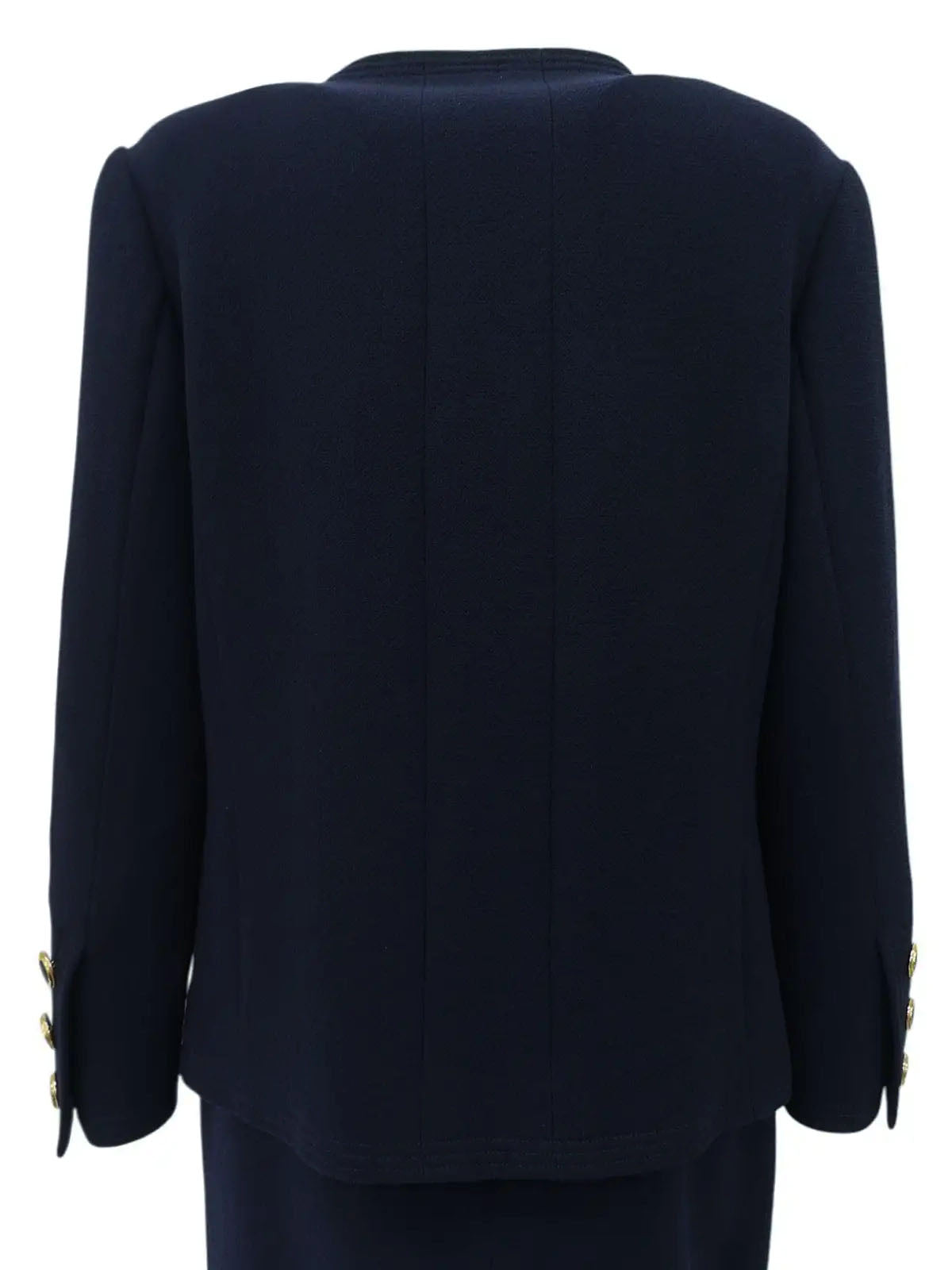 Navy wool design button collarless set