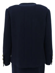 Navy wool design button collarless set