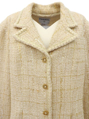 2001 Tweed CC Mark 设计纽扣夹克,米色