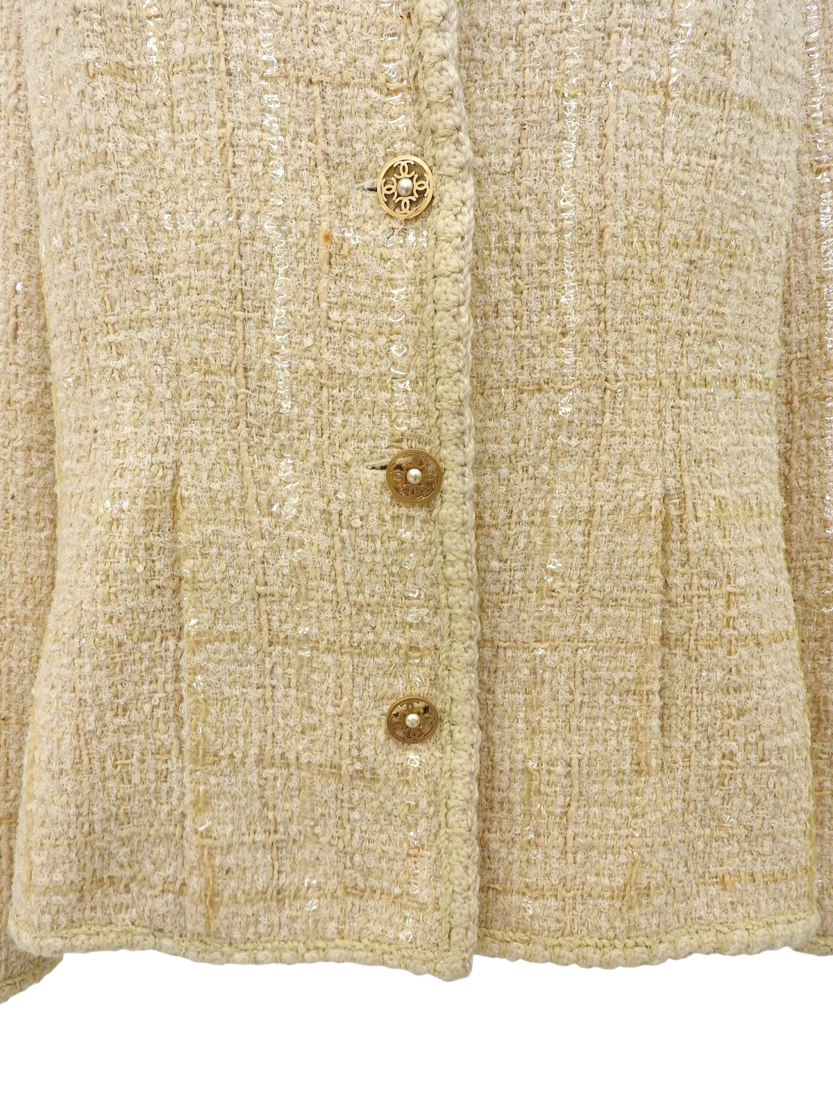 2001 Tweed CC Mark 设计纽扣夹克,米色