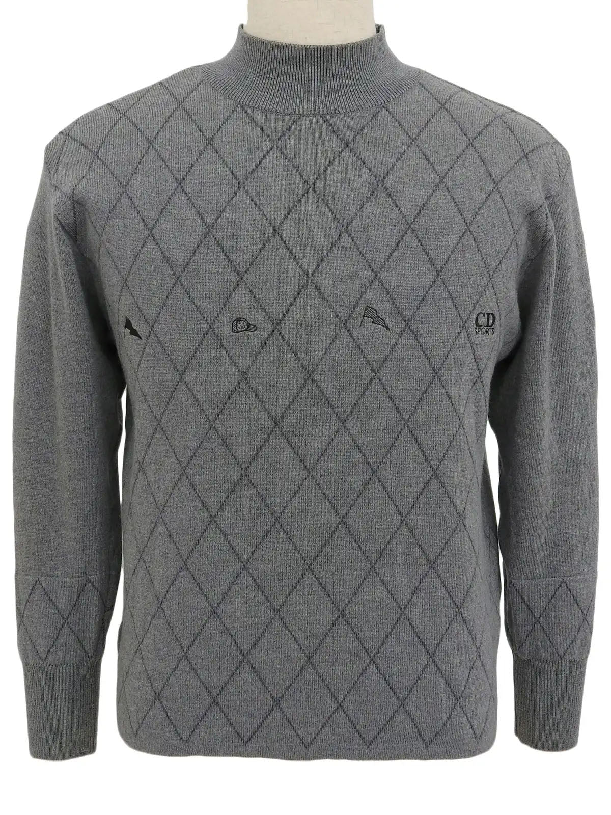 Diamond Pattern Logo Embroidered Knit Sweater in Gray