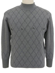 Diamond Pattern Logo Embroidered Knit Sweater in Gray