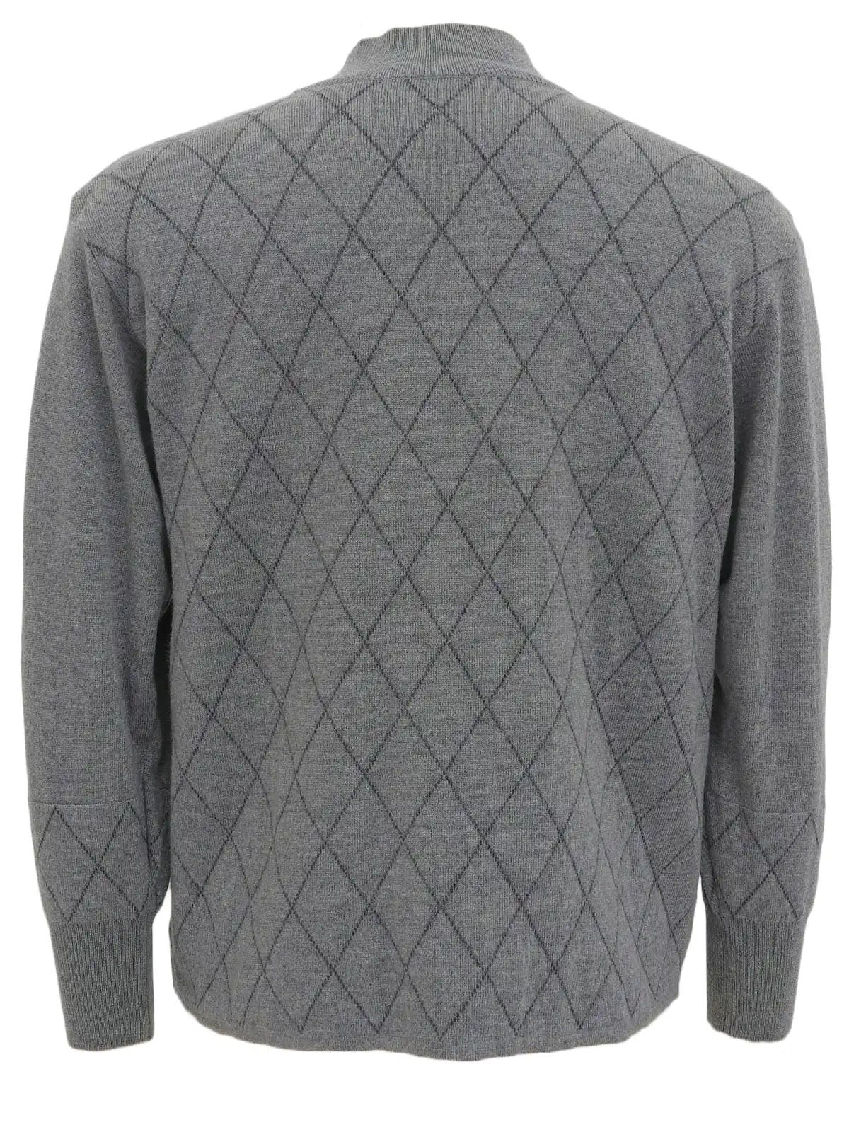 Diamond Pattern Logo Embroidered Knit Sweater in Gray