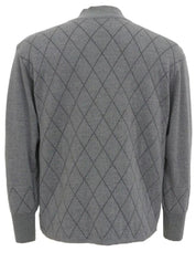 Diamond Pattern Logo Embroidered Knit Sweater in Gray