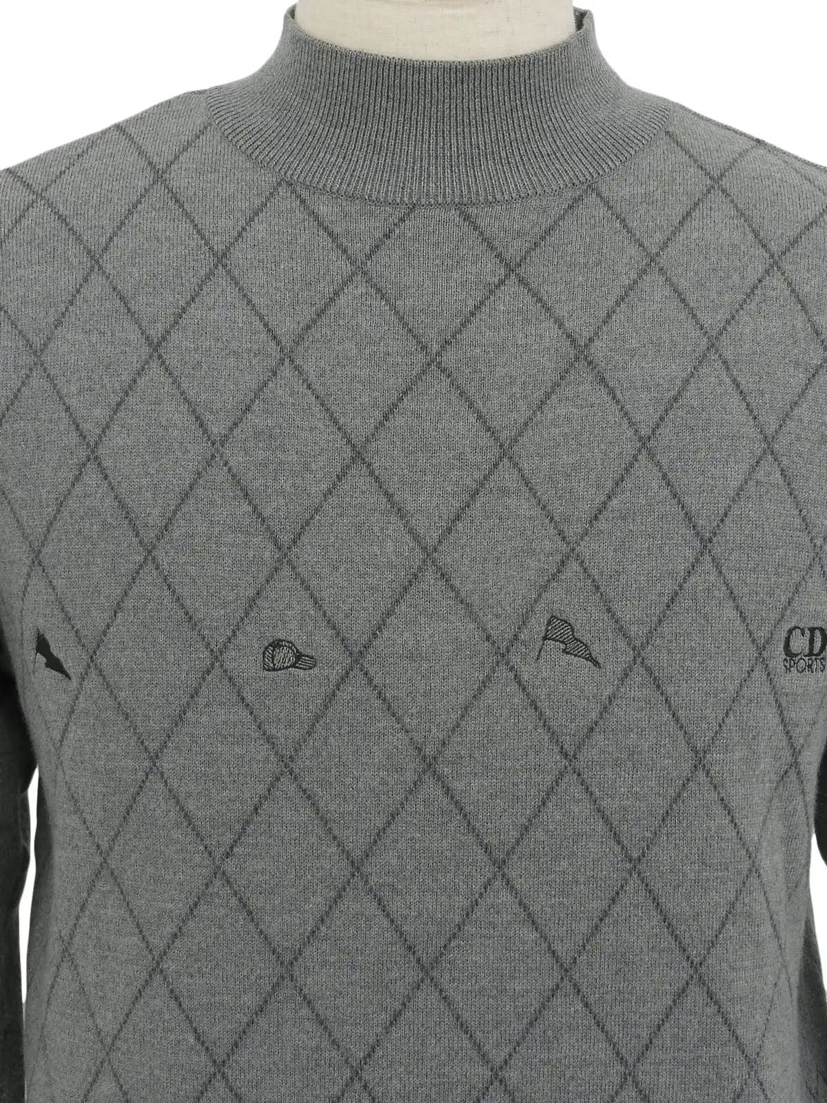 Diamond Pattern Logo Embroidered Knit Sweater in Gray