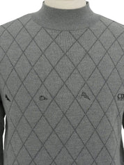 Diamond Pattern Logo Embroidered Knit Sweater in Gray