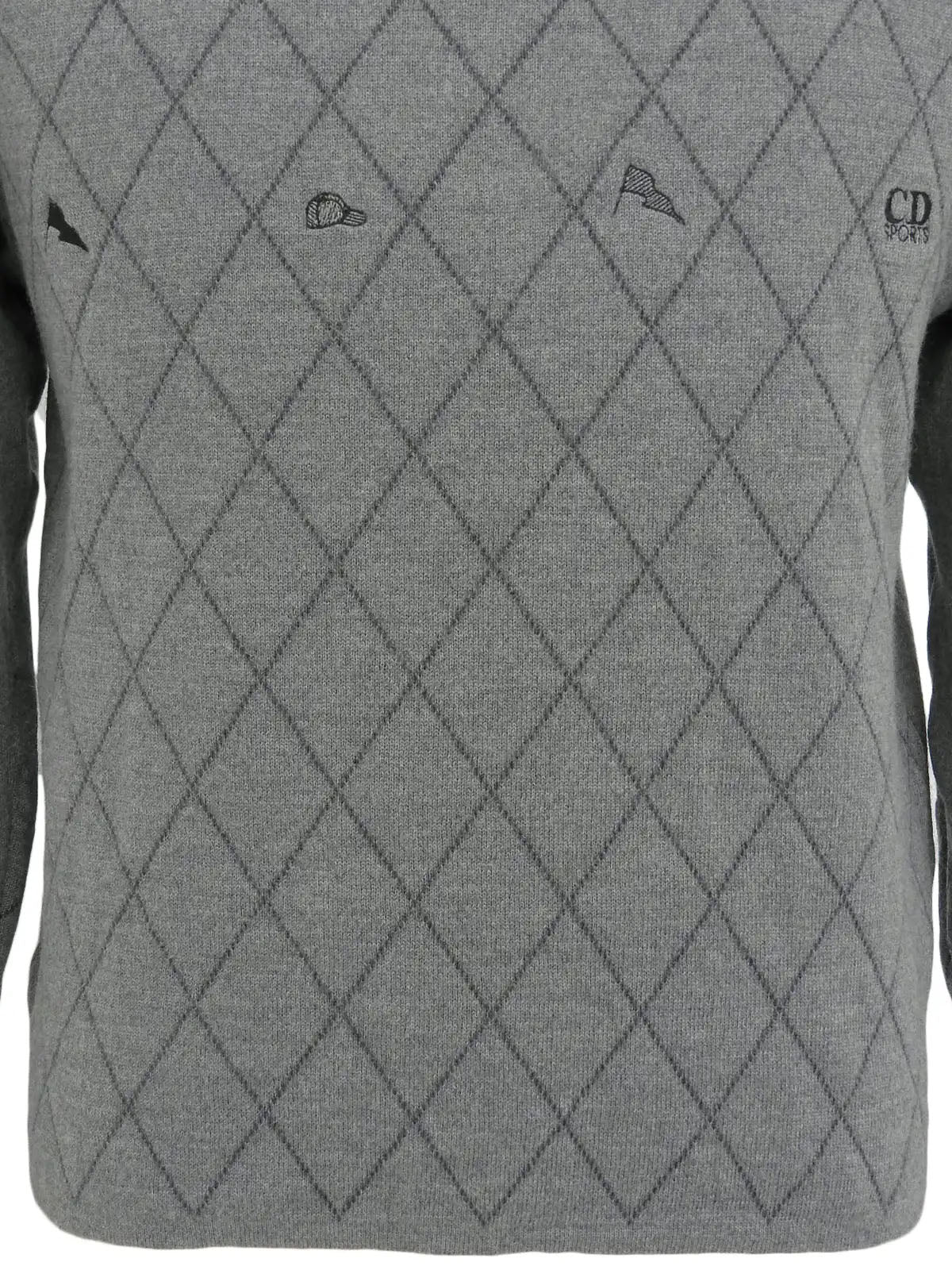 Diamond Pattern Logo Embroidered Knit Sweater in Gray