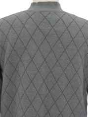Diamond Pattern Logo Embroidered Knit Sweater in Gray