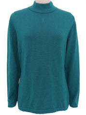 Logo Embroidered Long Sleeve Knit Top in Teal Green