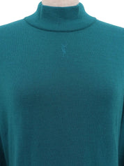 Logo Embroidered Long Sleeve Knit Top in Teal Green