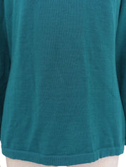 Logo Embroidered Long Sleeve Knit Top in Teal Green