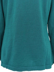 Logo Embroidered Long Sleeve Knit Top in Teal Green