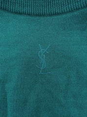 Logo Embroidered Long Sleeve Knit Top in Teal Green