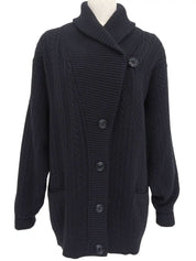 Wool cable knit cardigan in black
