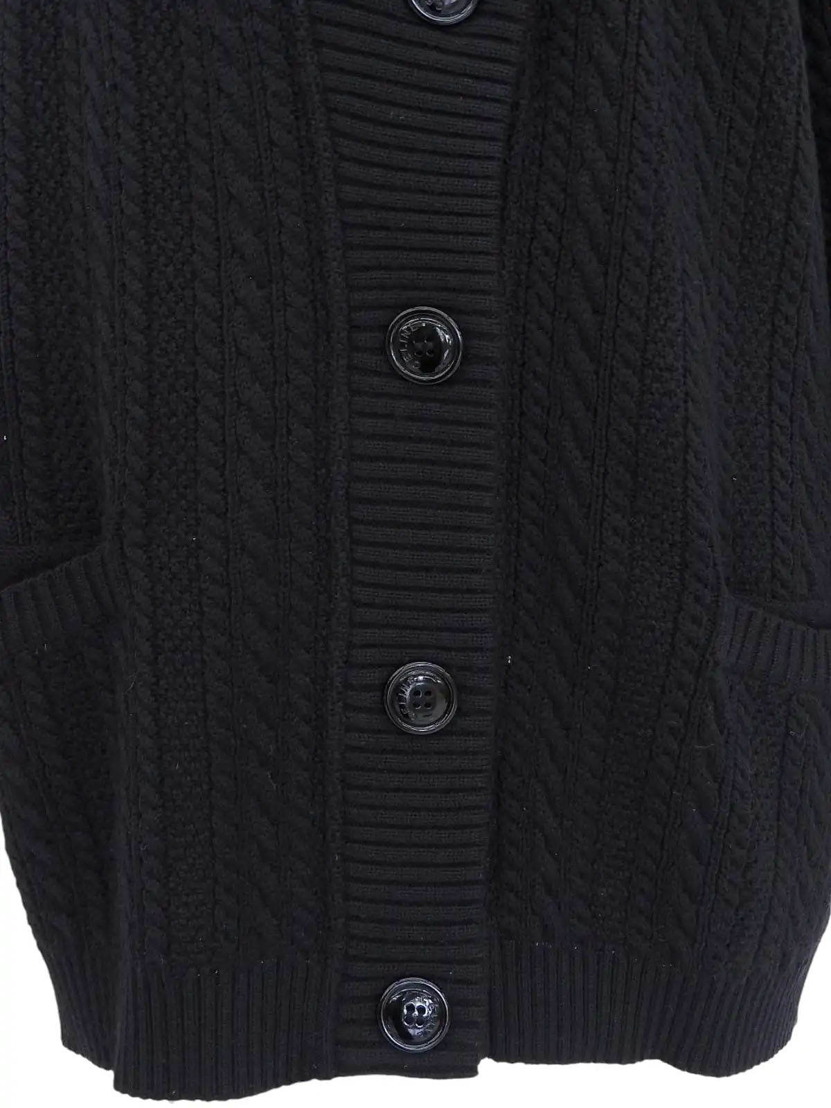 Wool cable knit cardigan in black