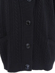 Wool cable knit cardigan in black