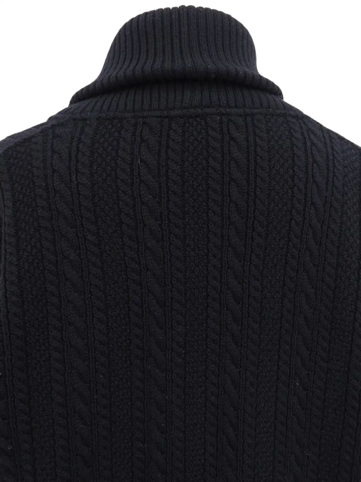 Wool cable knit cardigan in black