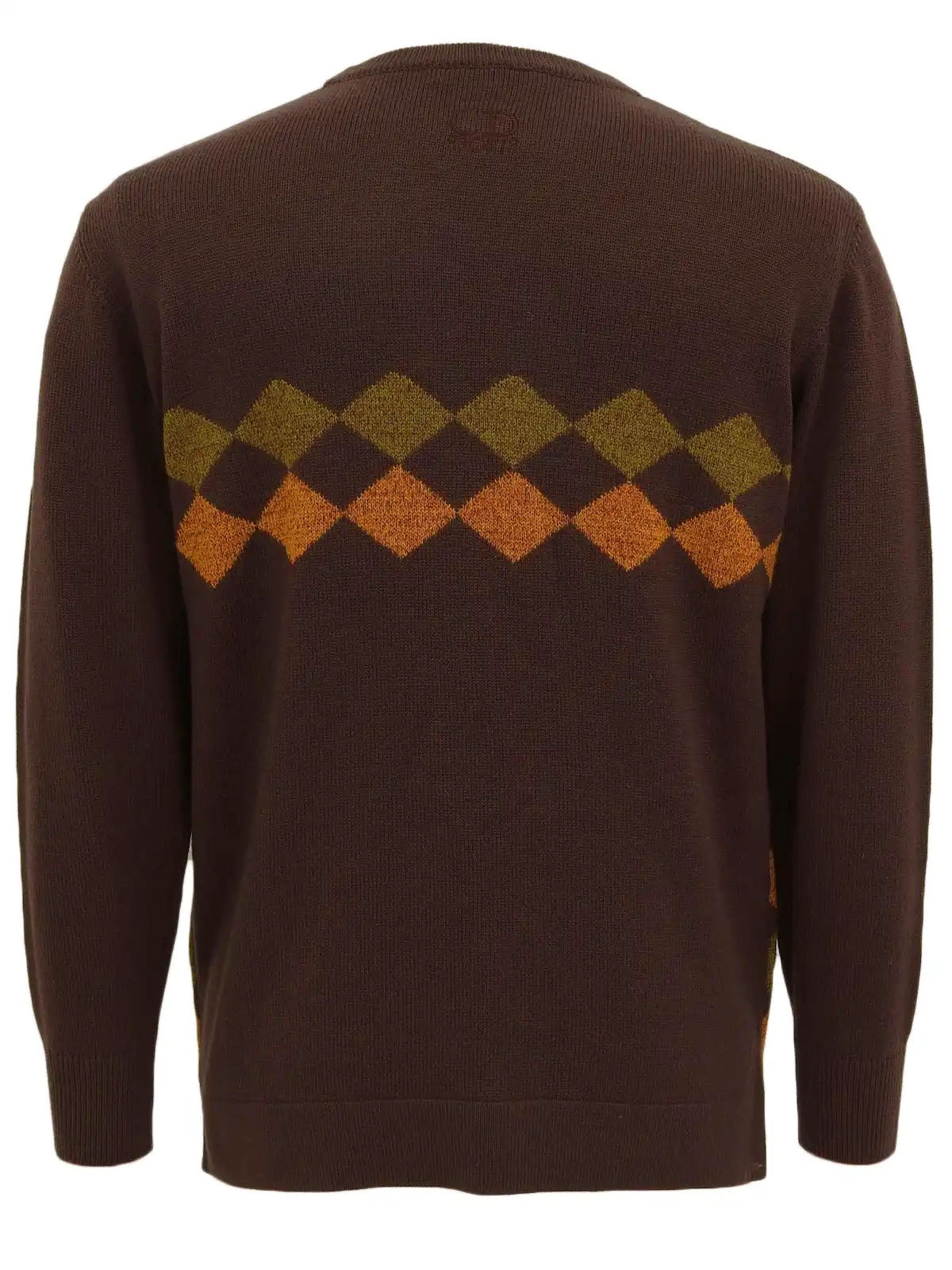 Diamond Pattern Logo Embroidered Long Sleeve Knit Top in Brown/Orange/Khaki