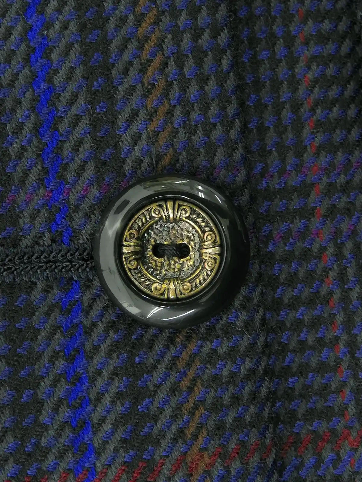 海军蓝/多色格纹图案设计纽扣