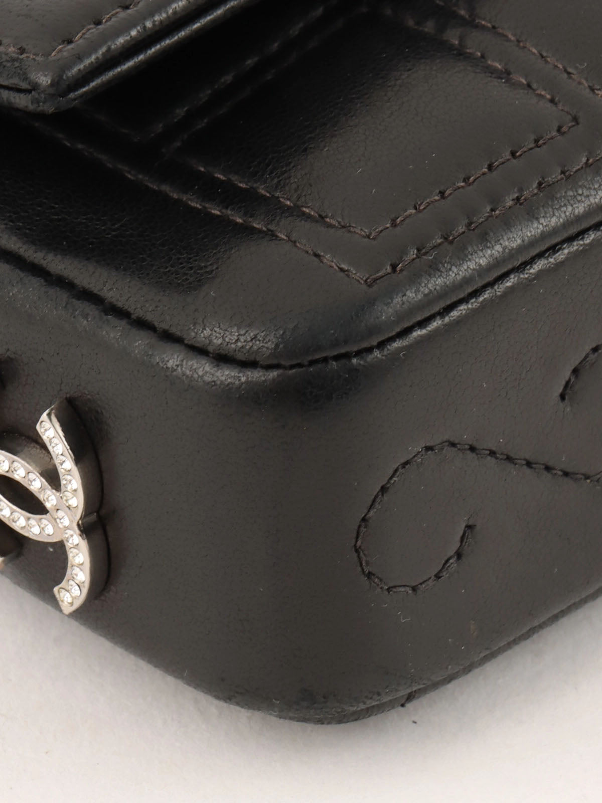 Circa 2000 Chocolate Bar 2.55 Rhinestone CC Mark Mini Chain Bag Black