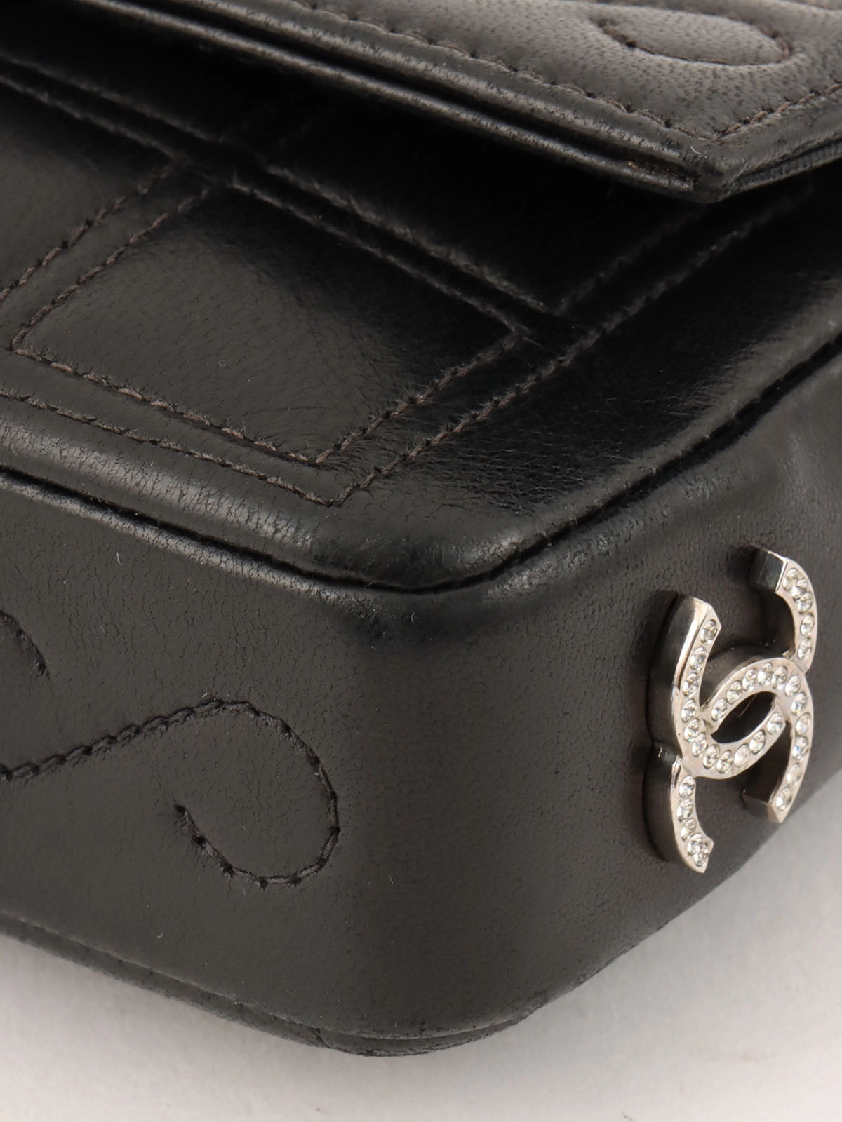 Circa 2000 Chocolate Bar 2.55 Rhinestone CC Mark Mini Chain Bag Black