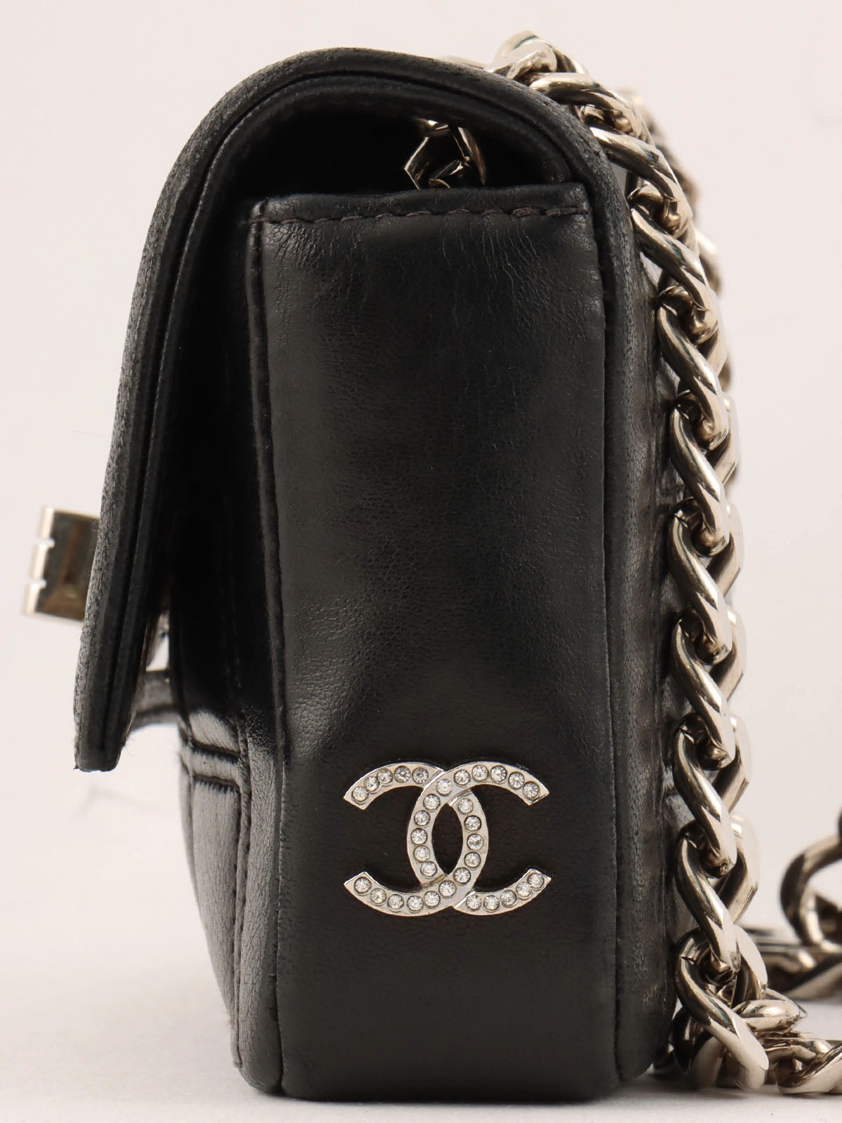 Circa 2000 Chocolate Bar 2.55 Rhinestone CC Mark Mini Chain Bag Black
