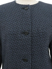 ツイードノーカラージャケット ブルー/ブラック