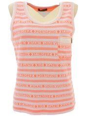 Striped logo sleeveless top in white/orange