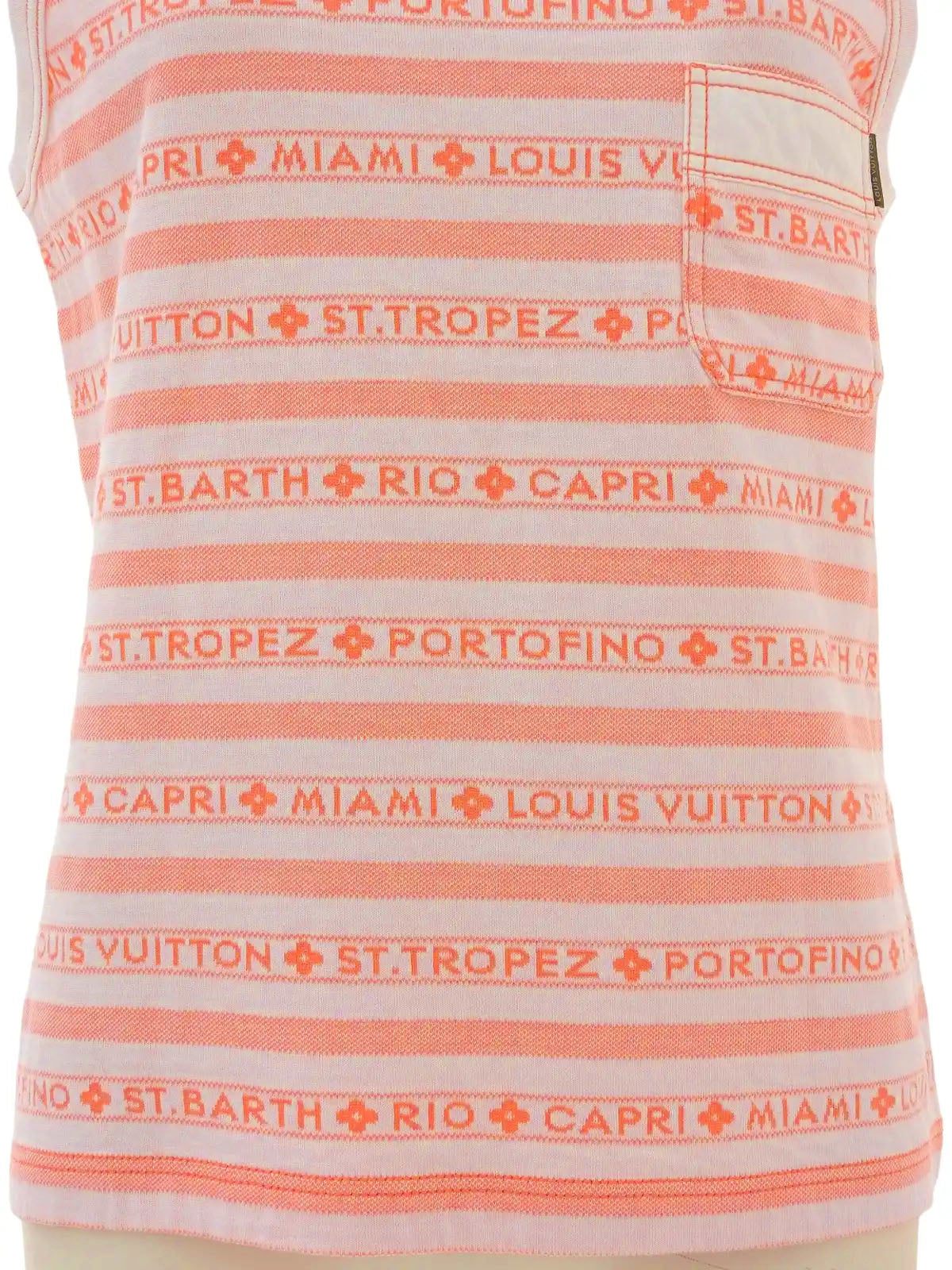 Striped logo sleeveless top in white/orange