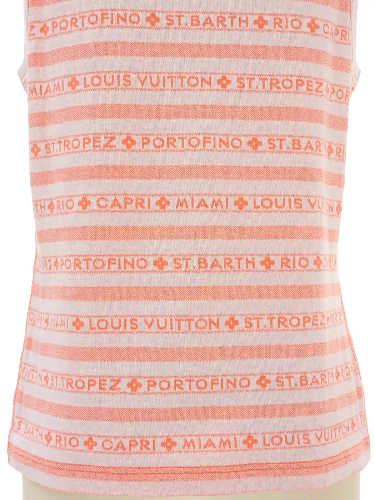 Striped logo sleeveless top in white/orange