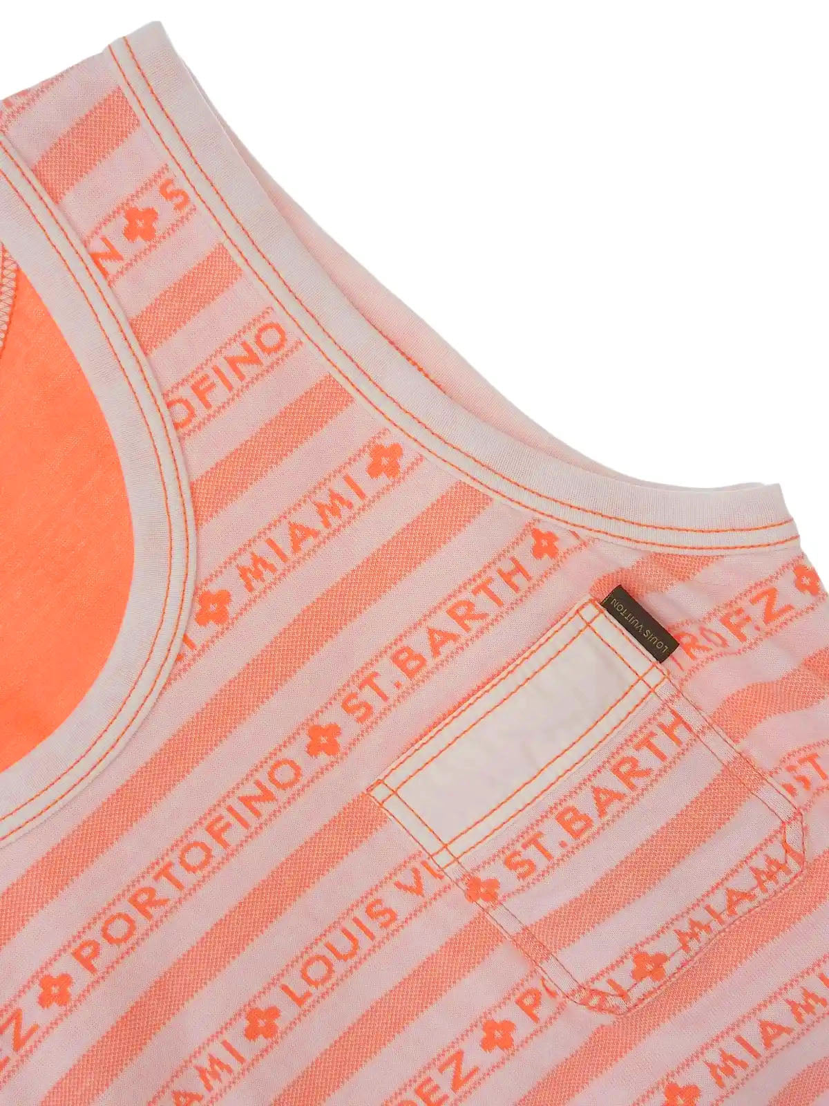 Striped logo sleeveless top in white/orange