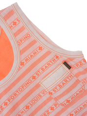 Striped logo sleeveless top in white/orange