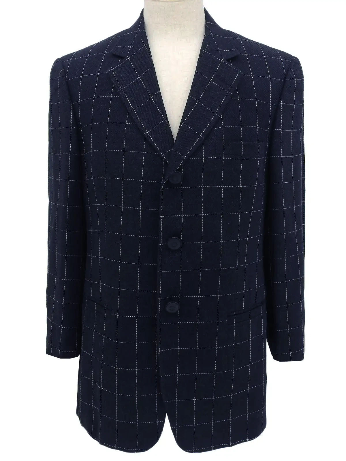 海军蓝格纹徽标纽扣夹克