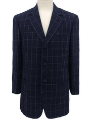 海军蓝格纹徽标纽扣夹克