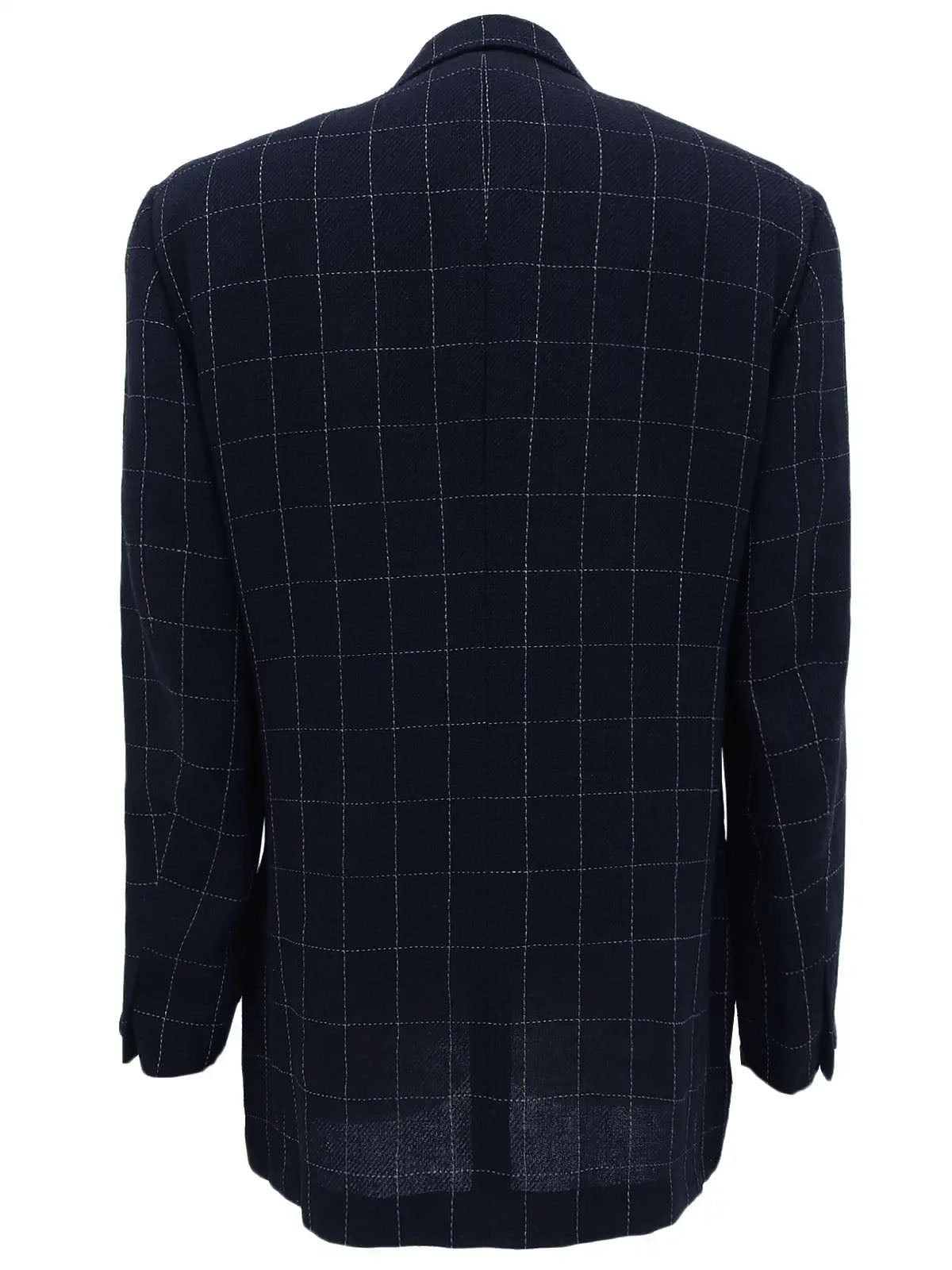 海军蓝格纹徽标纽扣夹克