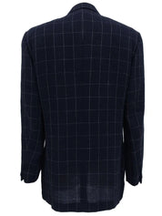 海军蓝格纹徽标纽扣夹克