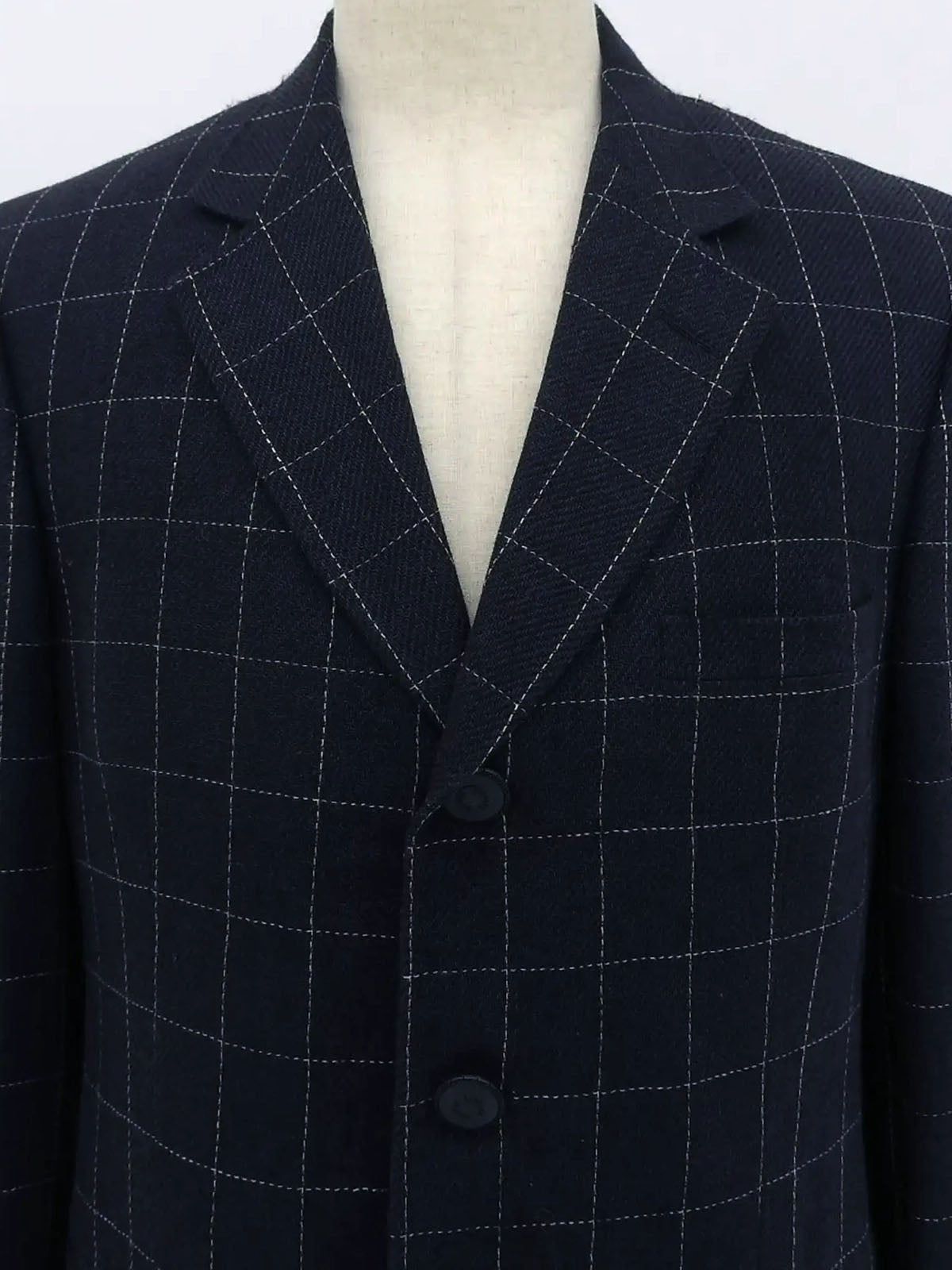 海军蓝格纹徽标纽扣夹克