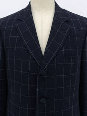 海军蓝格纹徽标纽扣夹克