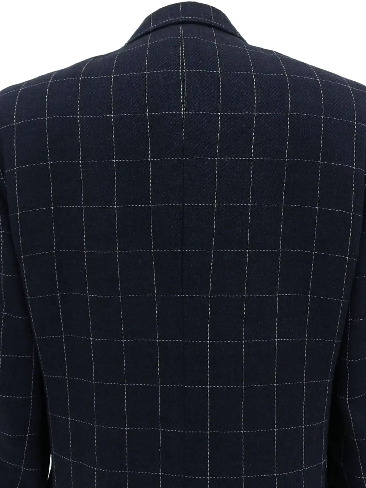 海军蓝格纹徽标纽扣夹克