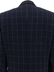 海军蓝格纹徽标纽扣夹克