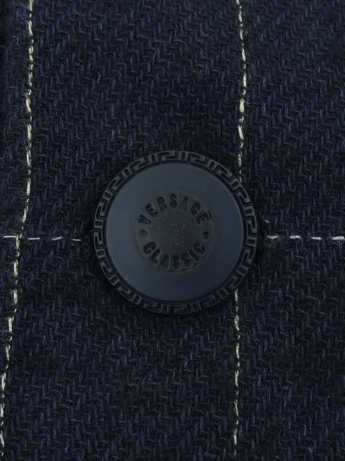 海军蓝格纹徽标纽扣夹克