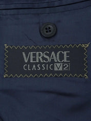 海军蓝格纹徽标纽扣夹克