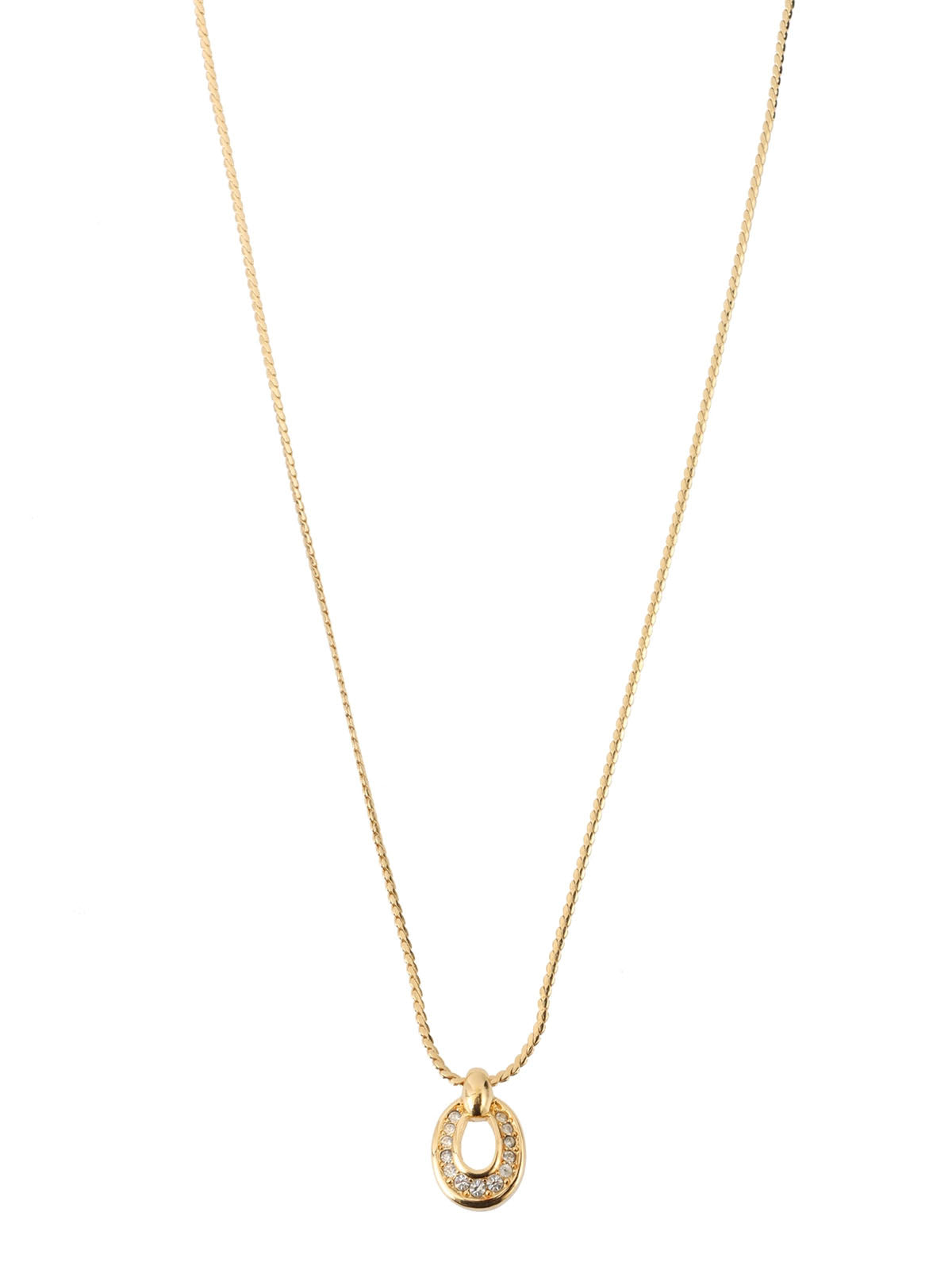 Rhinestone Oval Motif Necklace Gold