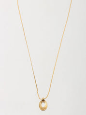 Rhinestone Oval Motif Necklace Gold