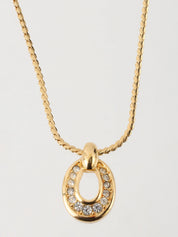 Rhinestone Oval Motif Necklace Gold