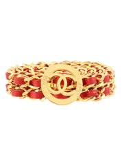 Round CC Mark Plate Chain Belt Gold/Red