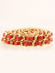 Round CC Mark Plate Chain Belt Gold/Red