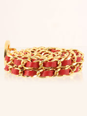 Round CC Mark Plate Chain Belt Gold/Red